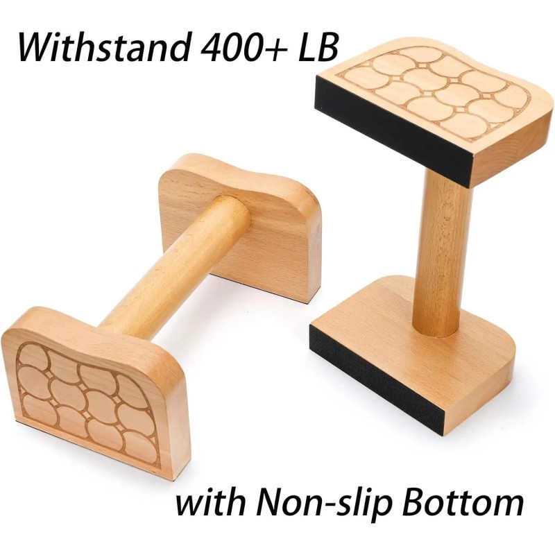 2 Pcs Solid Beech Wood Parallettes Push Up Bars Non-Slip Handstand Training Strength Equipment
